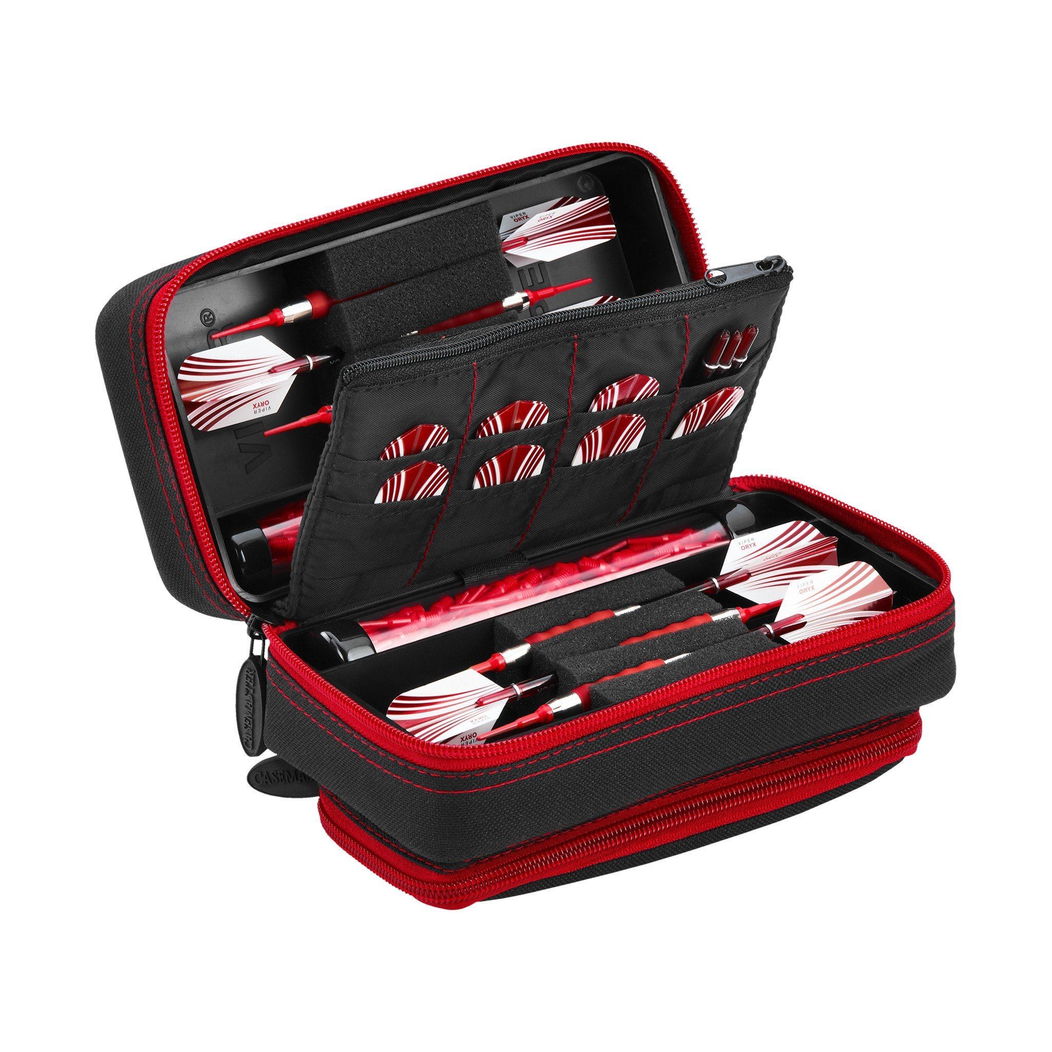 [OPEN BOX]  Casemaster Plazma Pro Dart Case Black with Ruby Zipper and Phone Pocket