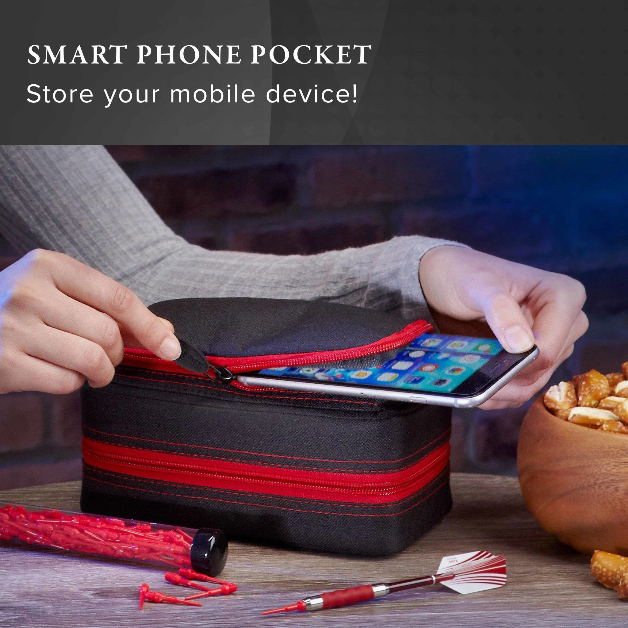 [OPEN BOX]  Casemaster Plazma Pro Dart Case Black with Ruby Zipper and Phone Pocket - Image 7