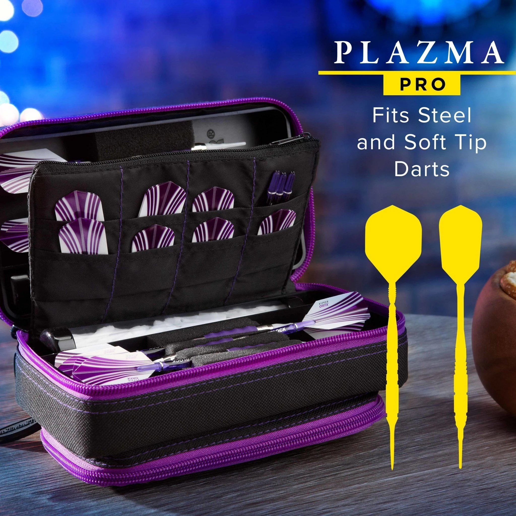 [OPEN BOX]  Casemaster Plazma Pro Dart Case Black with Amethyst Zipper and Phone Pocket - Image 3