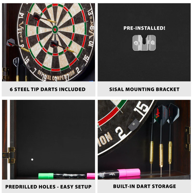 [OPEN BOX]  Viper Vault Deluxe Dartboard Cabinet with Shot King Sisal Dartboard and Illumiscore Scoreboard - Image 4